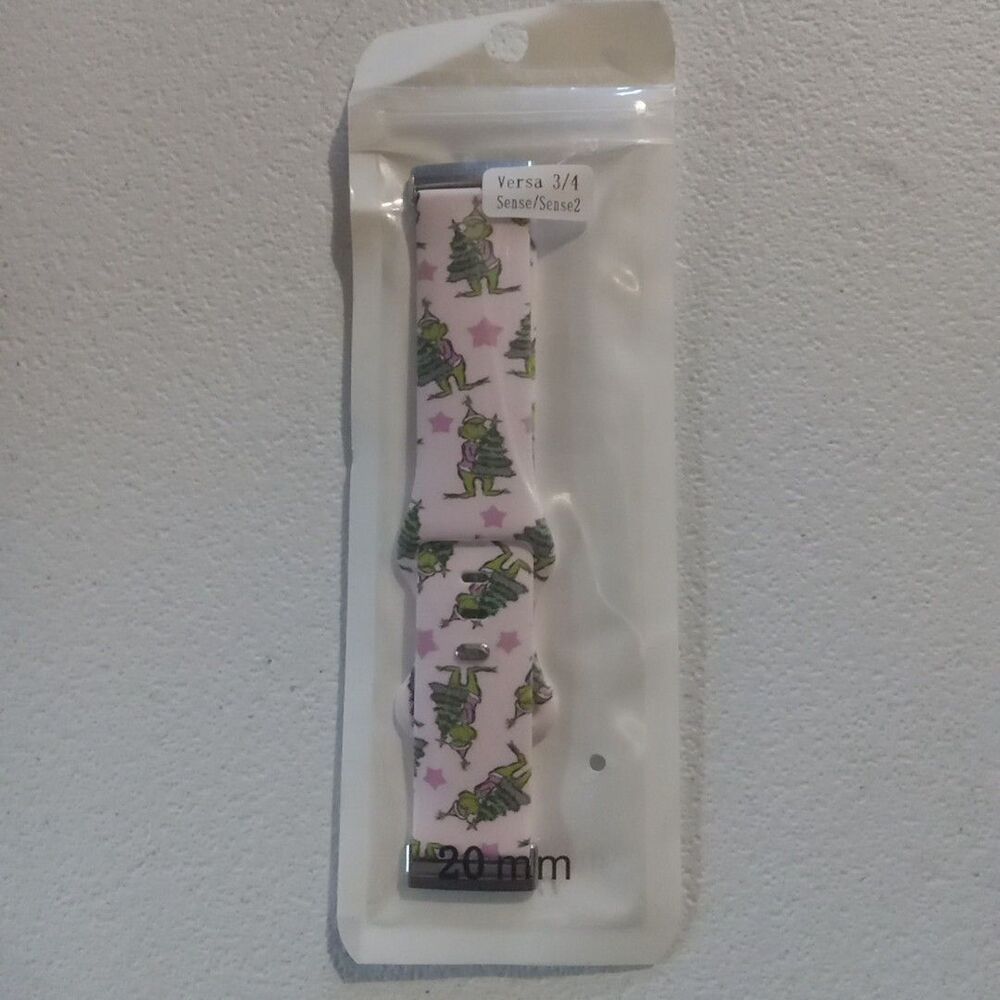 Versa 3/4 Sense/ Sence2 Band Pink With Grinch And Tree On It